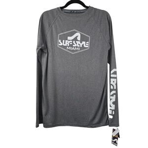 Surf Style Performance Shirt Mens Medium Gray Long Sleeve Rash Guard UV Miami